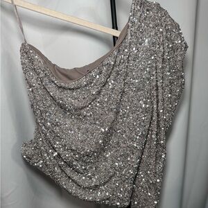 Express sequin one-shoulder shirt